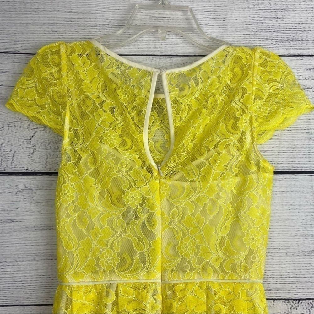 Abs Allen Schwartz Yellow Spring Summer Lace Garden Party Dress Size 2 - Picture 5 of 10